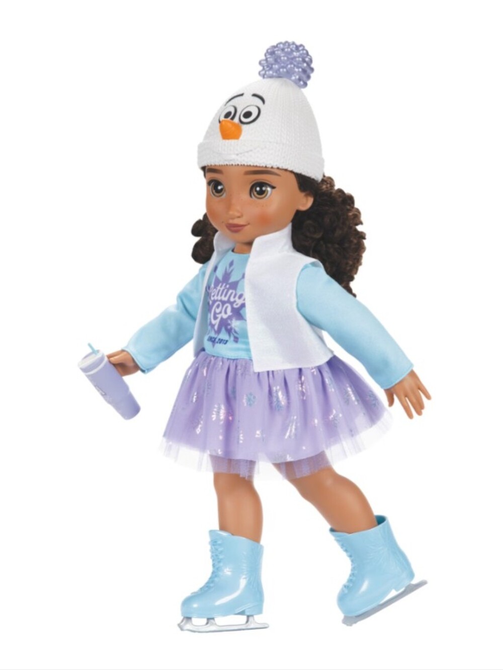 Disney Purple & Light Blue Ice Skating Doll with Hat and Bottle